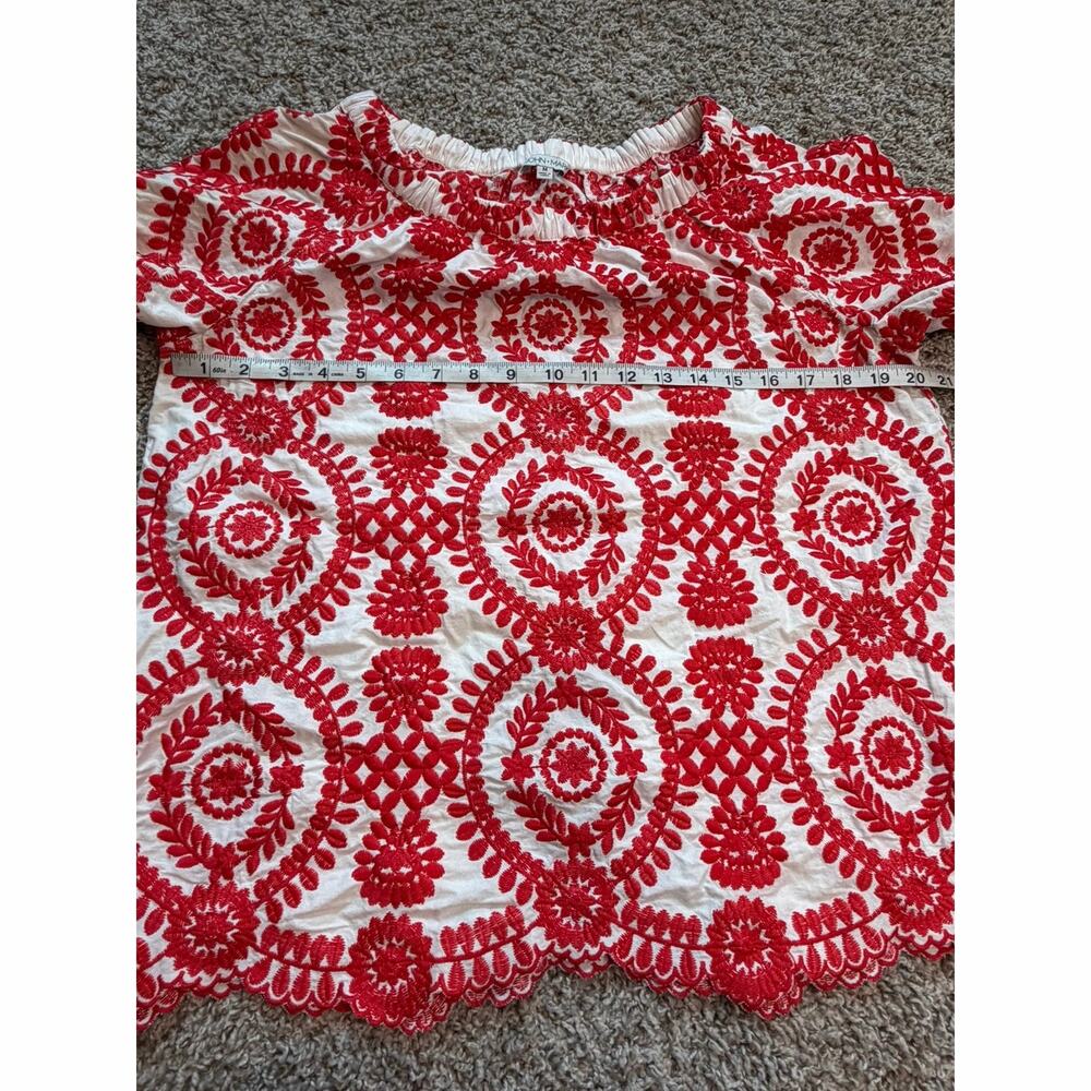 John Mark Red White Embroidered Peasant Blouse Boho Medallion Top Sz MD - Picture 3 of 7
